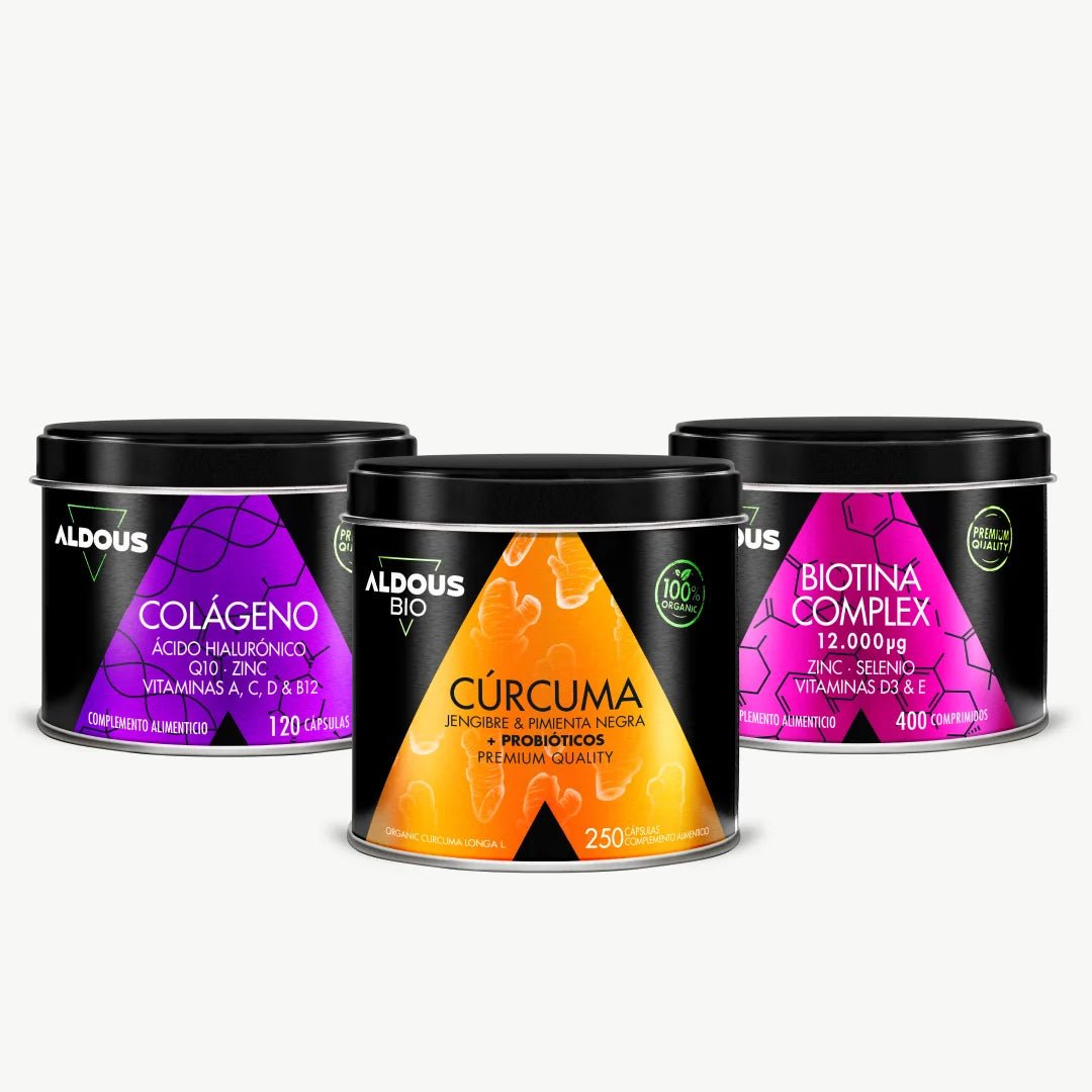 Pack Cúrcuma Ecológica + Colágeno Hidrolizado + Biotina Complex - Aldous - ES