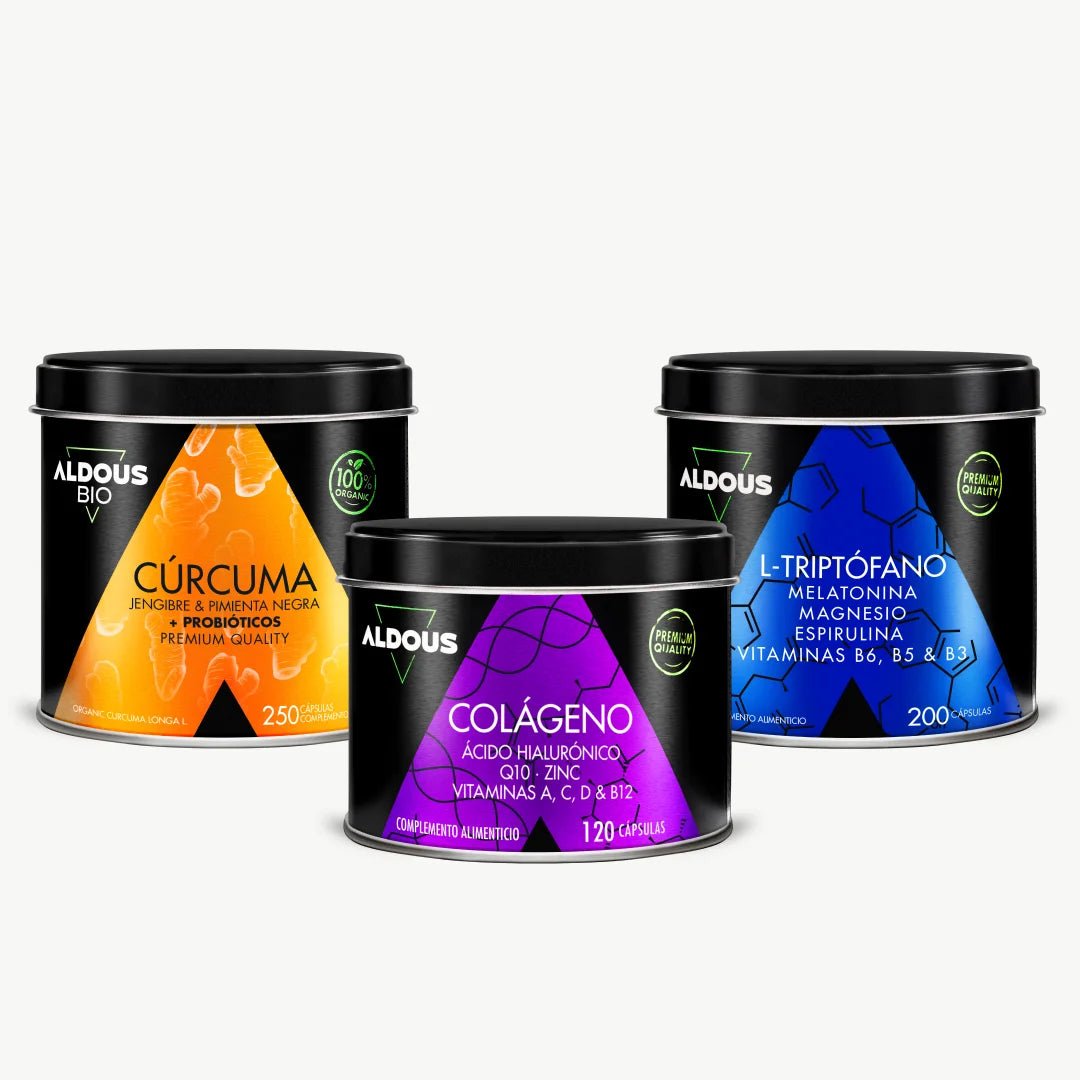 Pack Cúrcuma Ecológica + Colágeno Hidrolizado + Triptófano con Melatonina - Aldous - ES