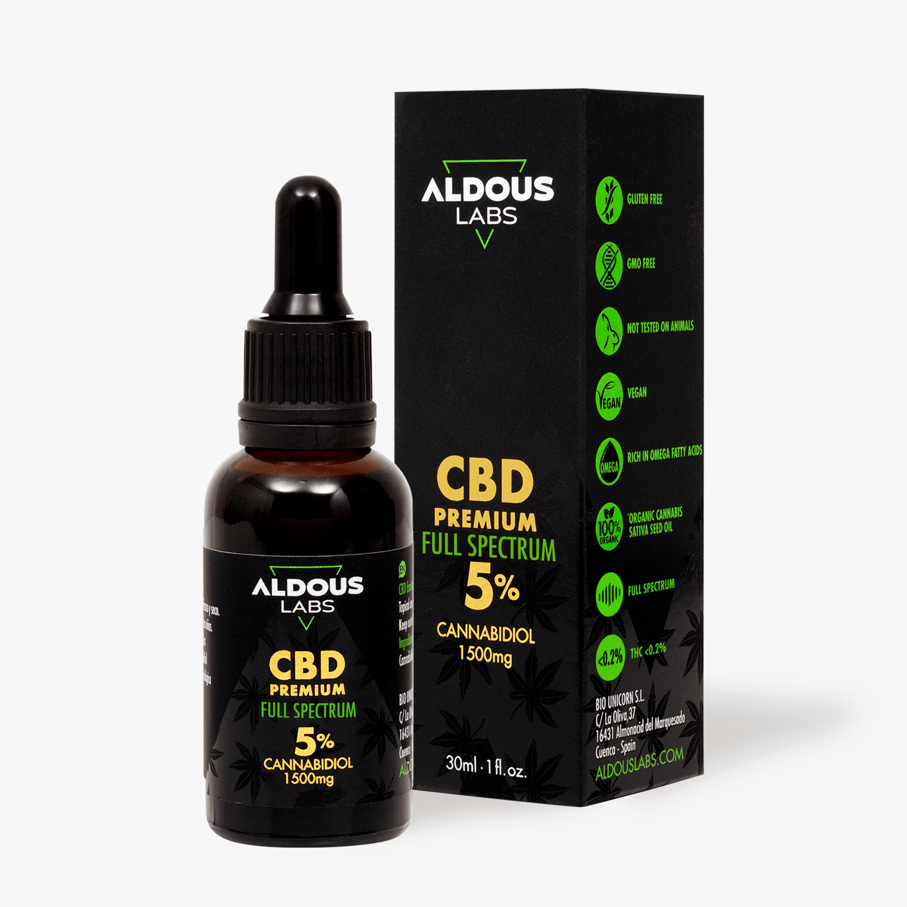 Aceite de Cáñamo Bio enriquecido con 5% CBD Full Spectrum - Aldous Bio