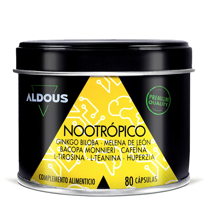 Nootrópico con Ginkgo Biloba, Melena de León, Cafeína, Bacopa, Tirosina, Teanina y Huperzia Serrata