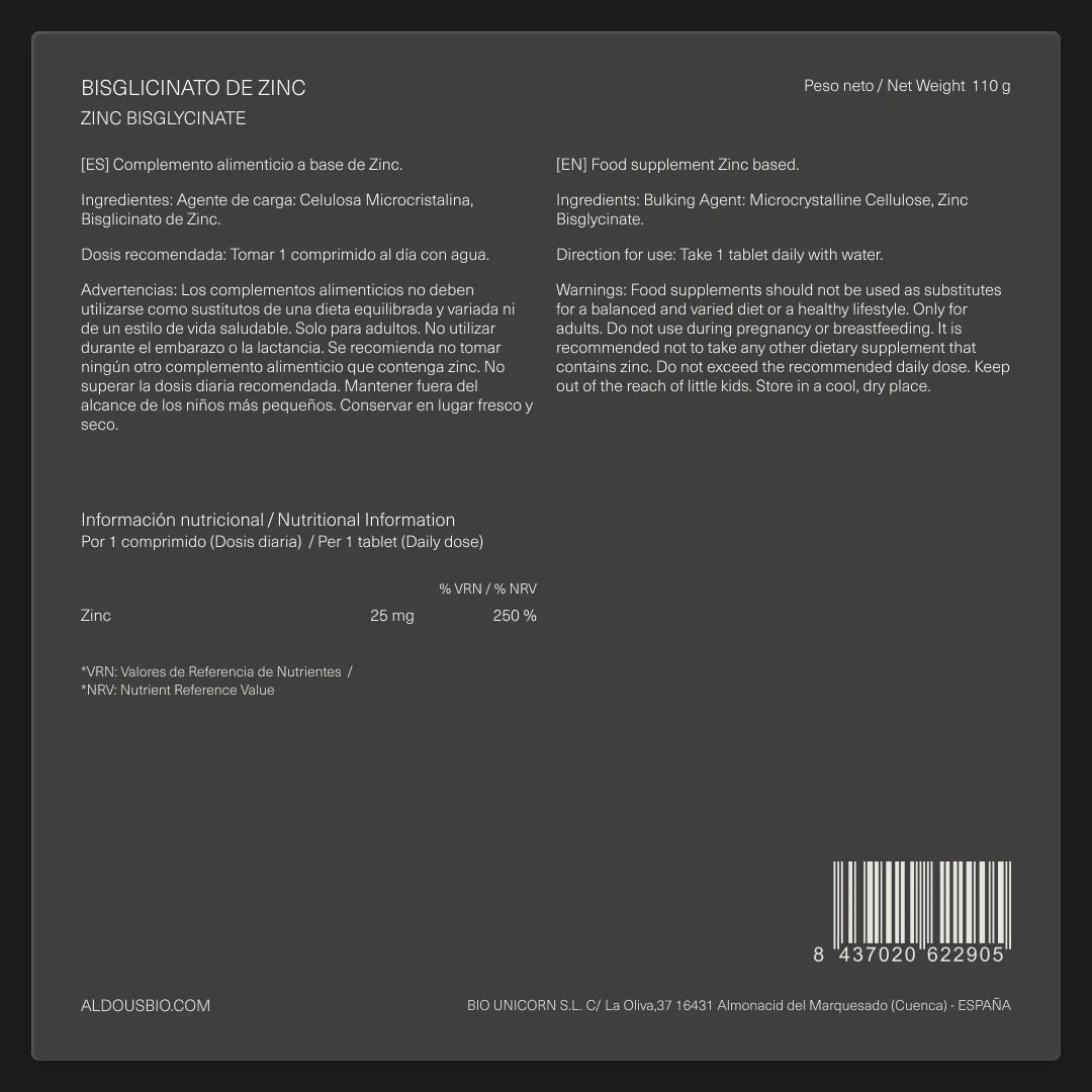 Bisglicinato de Zinc - Aldous - ES