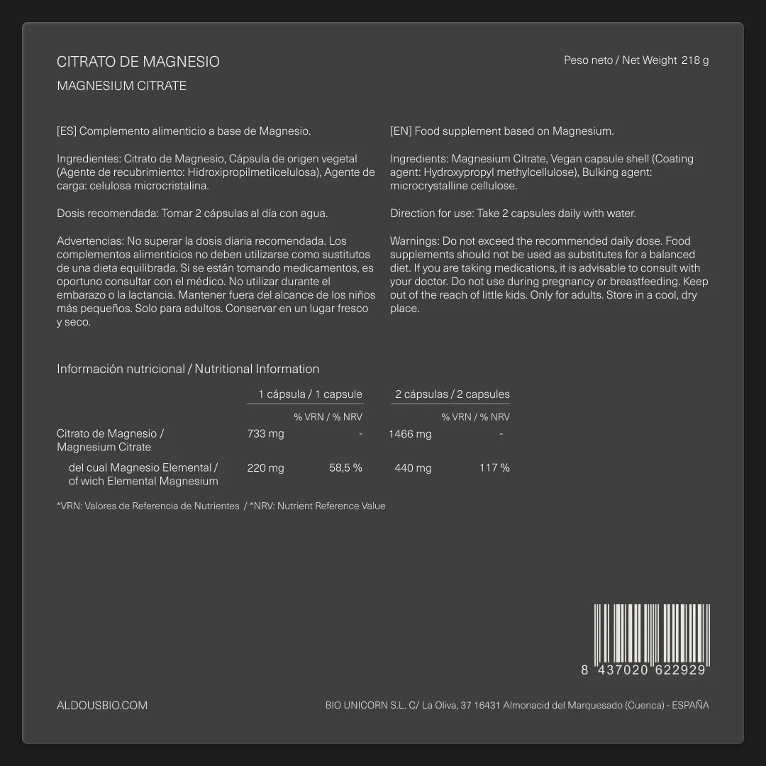 Citrato de Magnesio Puro - Aldous - ES