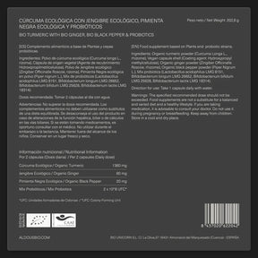 Cúrcuma Ecológica con Jengibre, Pimienta Negra y Probióticos - Aldous - ES