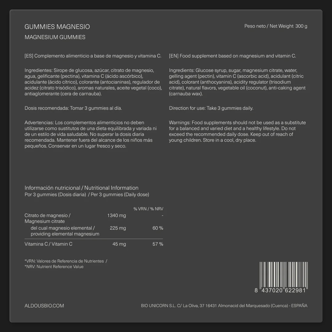 Magnesio en gominolas - Aldous - ES