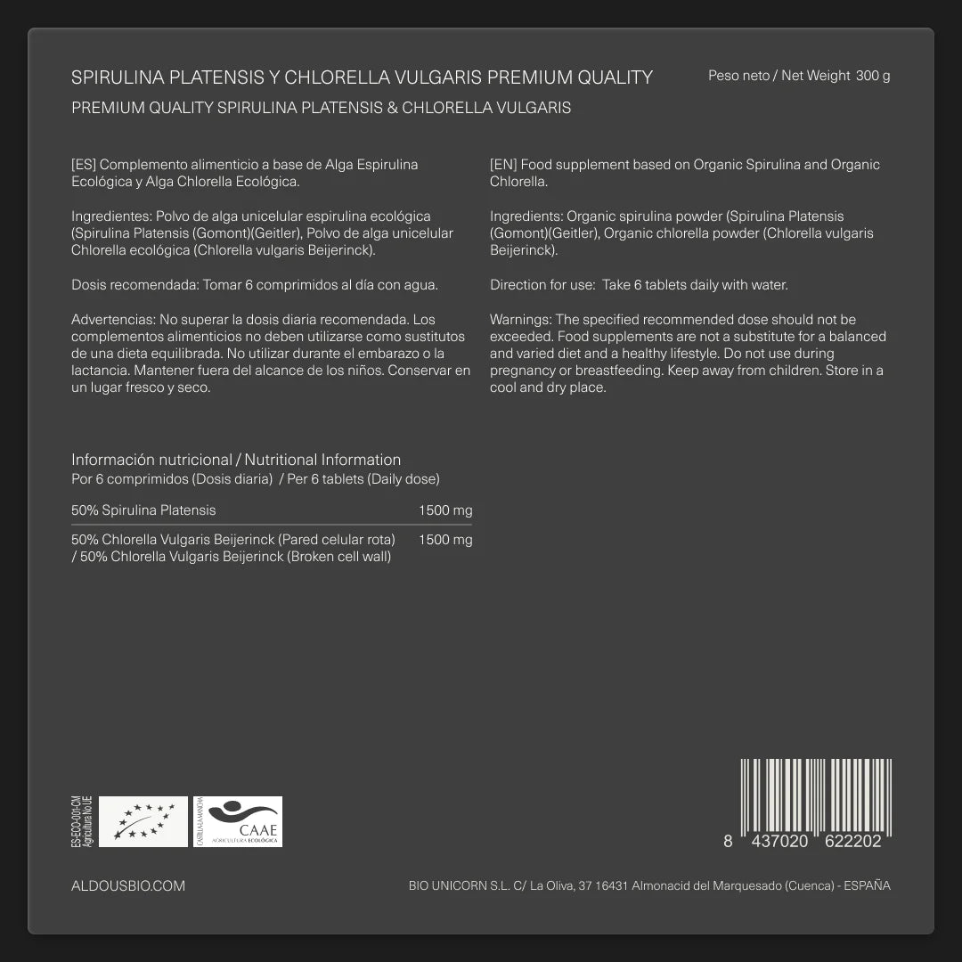 Mix de Espirulina y Chlorella Ecológica - Aldous - ES