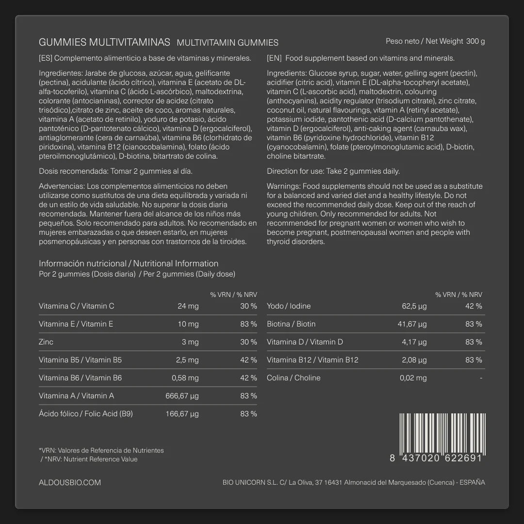 Multivitaminas en gominolas - Aldous - ES