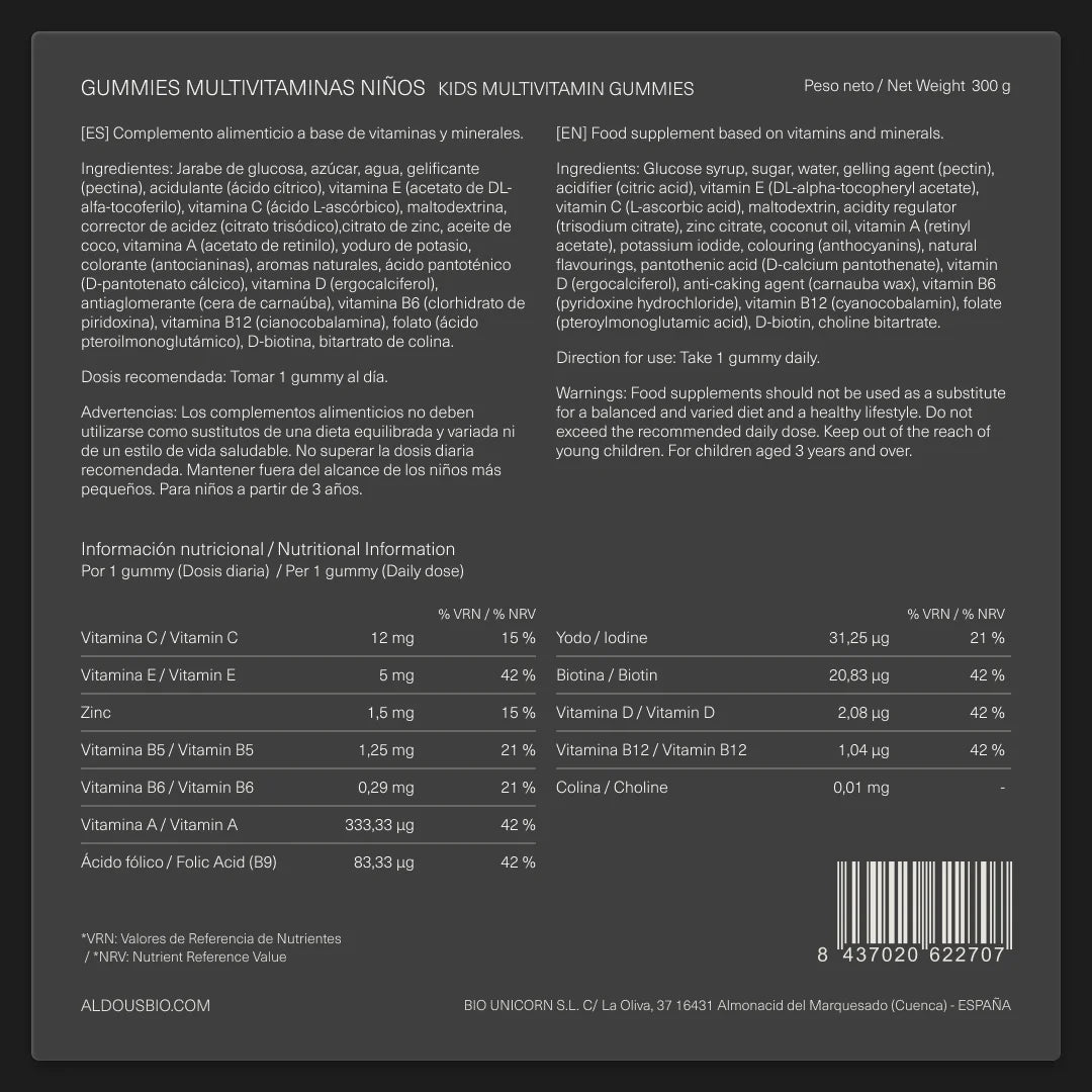 Multivitaminas para niños en gominolas - Aldous - ES