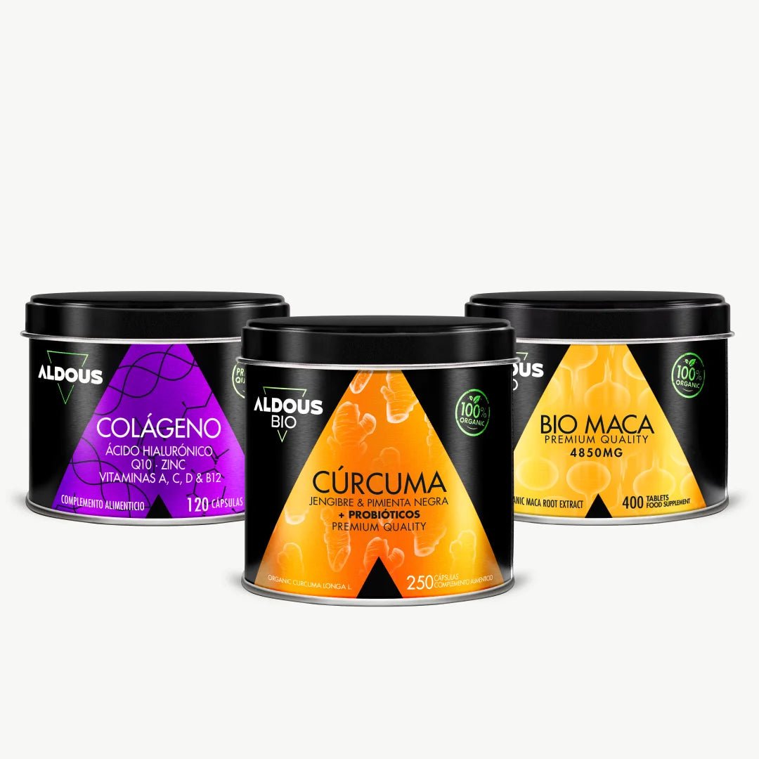 Pack Cúrcuma Ecológica + Maca Ecológica + Colágeno Hidrolizado - Aldous - ES