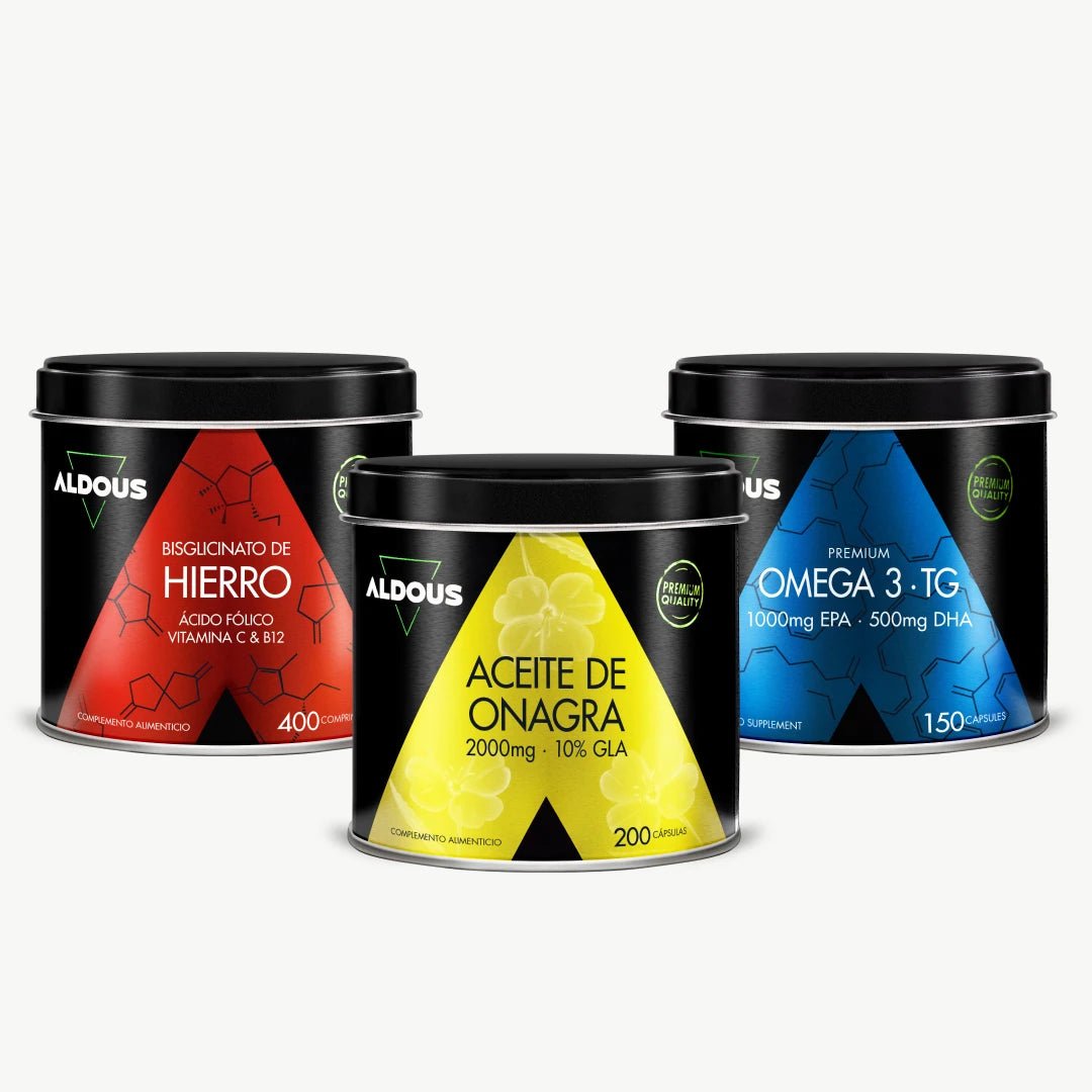 Pack de Aceite de Onagra + Hierro + Omega 3 Premium - Aldous - ES