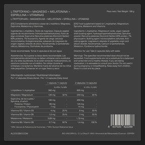 Triptófano con Melatonina, Magnesio, Espirulina y Vitaminas - Aldous - ES