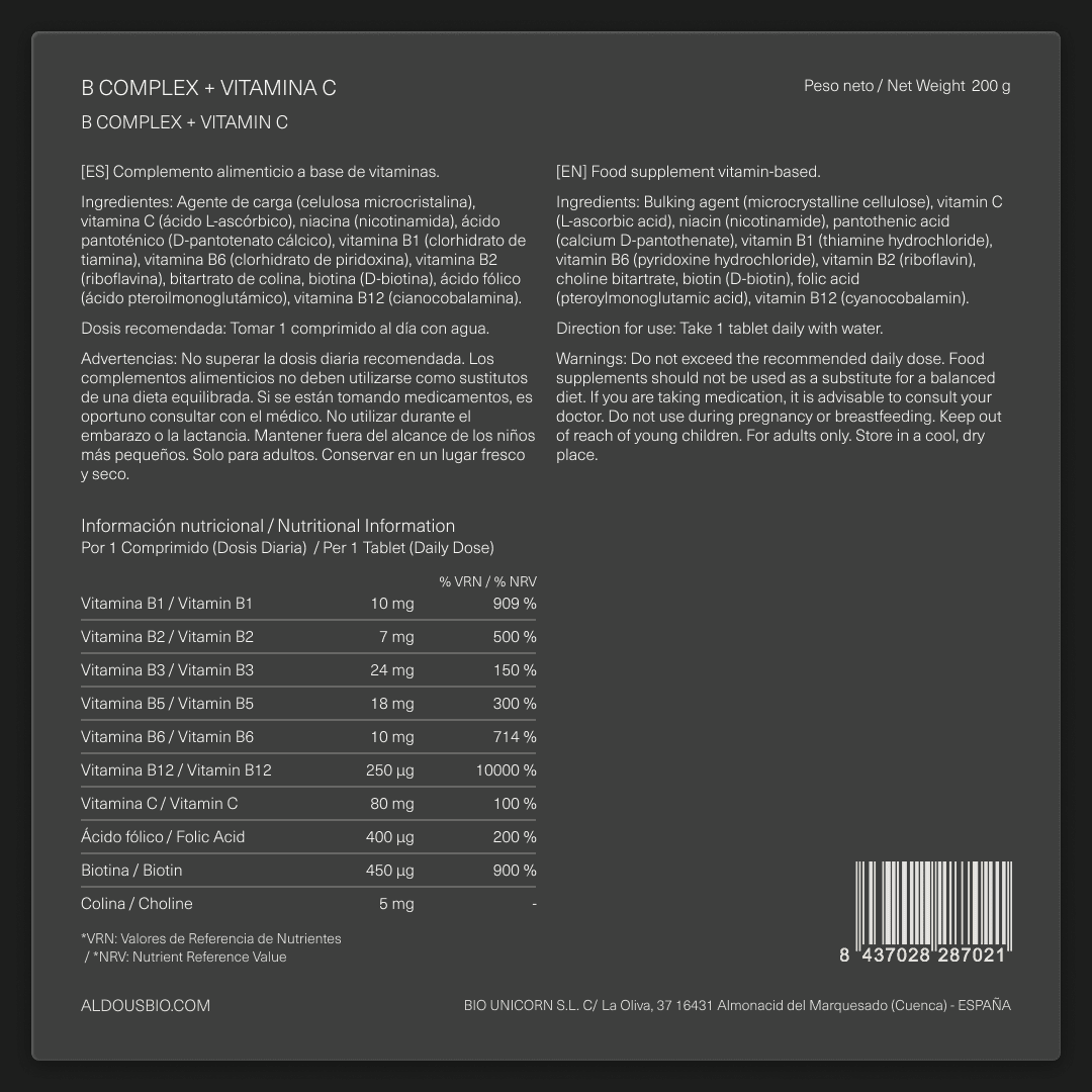 Vitamina B Complex con Vitamina C - Aldous - ES