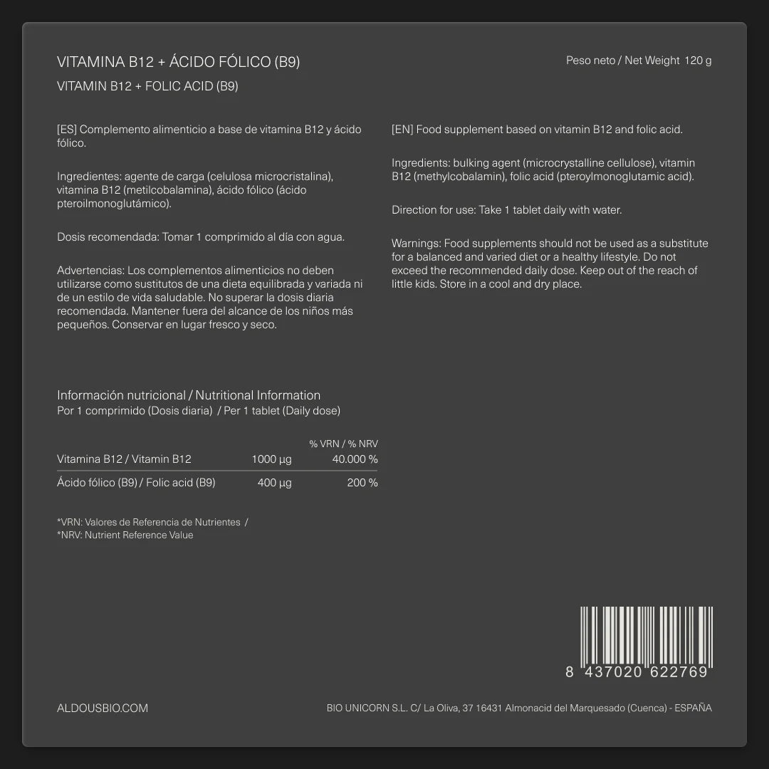Vitamina B12 con Ácido Fólico - Aldous - ES