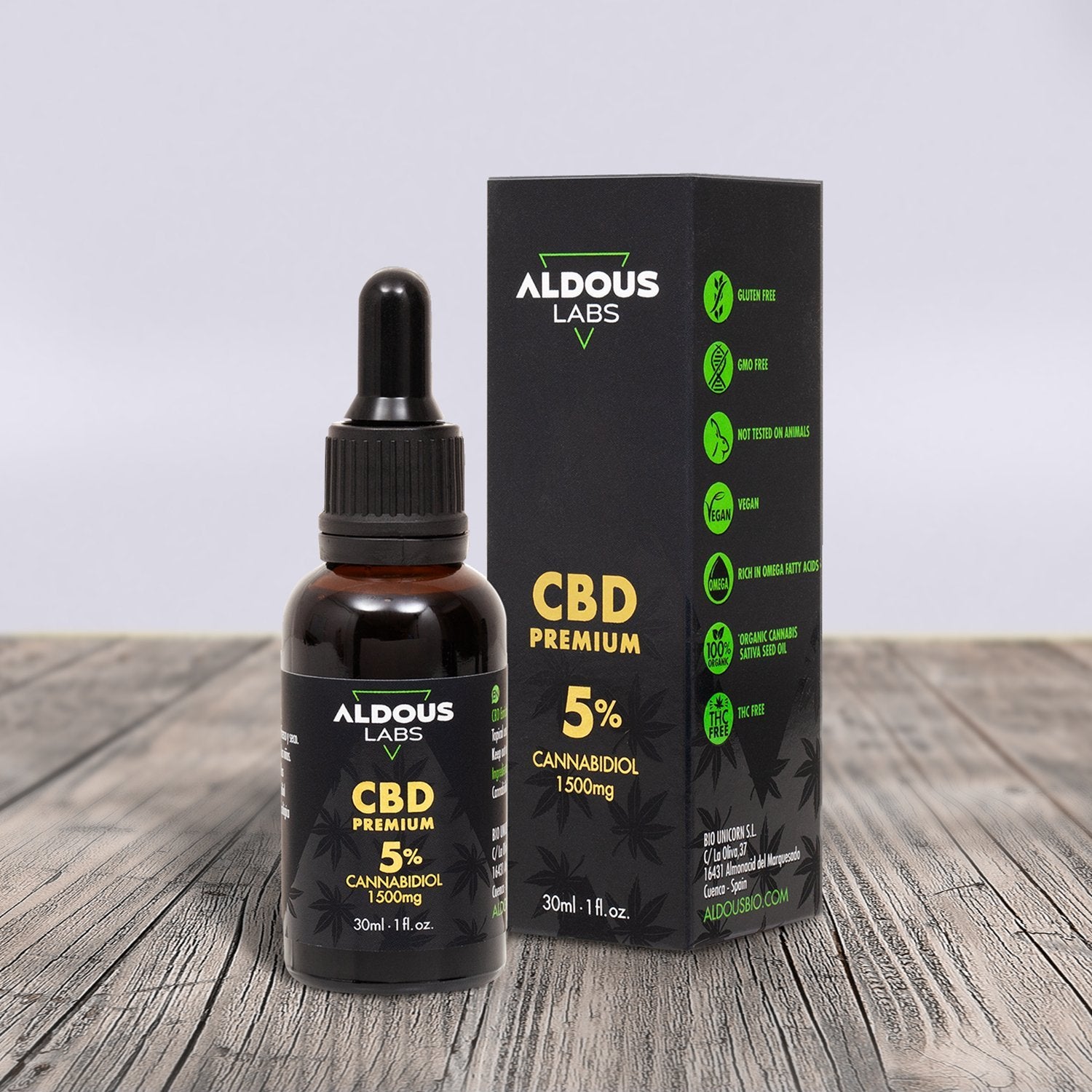 Aceite de Cáñamo Bio enriquecido con 5% CBD - Aldous Bio | Productos Ecológicos Honestos, Coherentes y de Máxima Calidad
