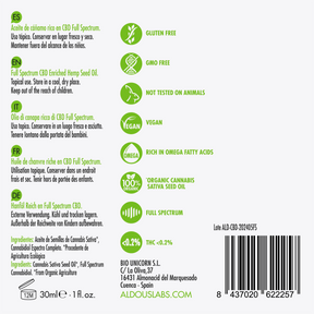 Aceite de Cáñamo Bio enriquecido con 5% CBD Full Spectrum - Aldous Bio