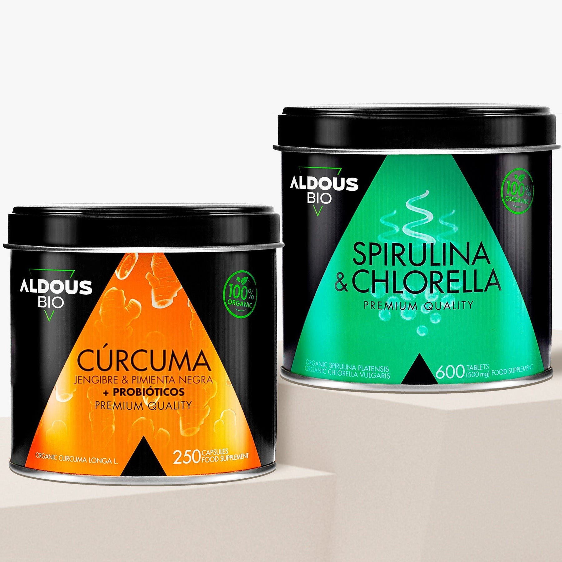 Pack: Mix de Espirulina y Chlorella Ecológica + Cúrcuma Ecológica - Aldous Bio